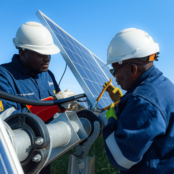 Engineers collaborating on renewable energy projects
